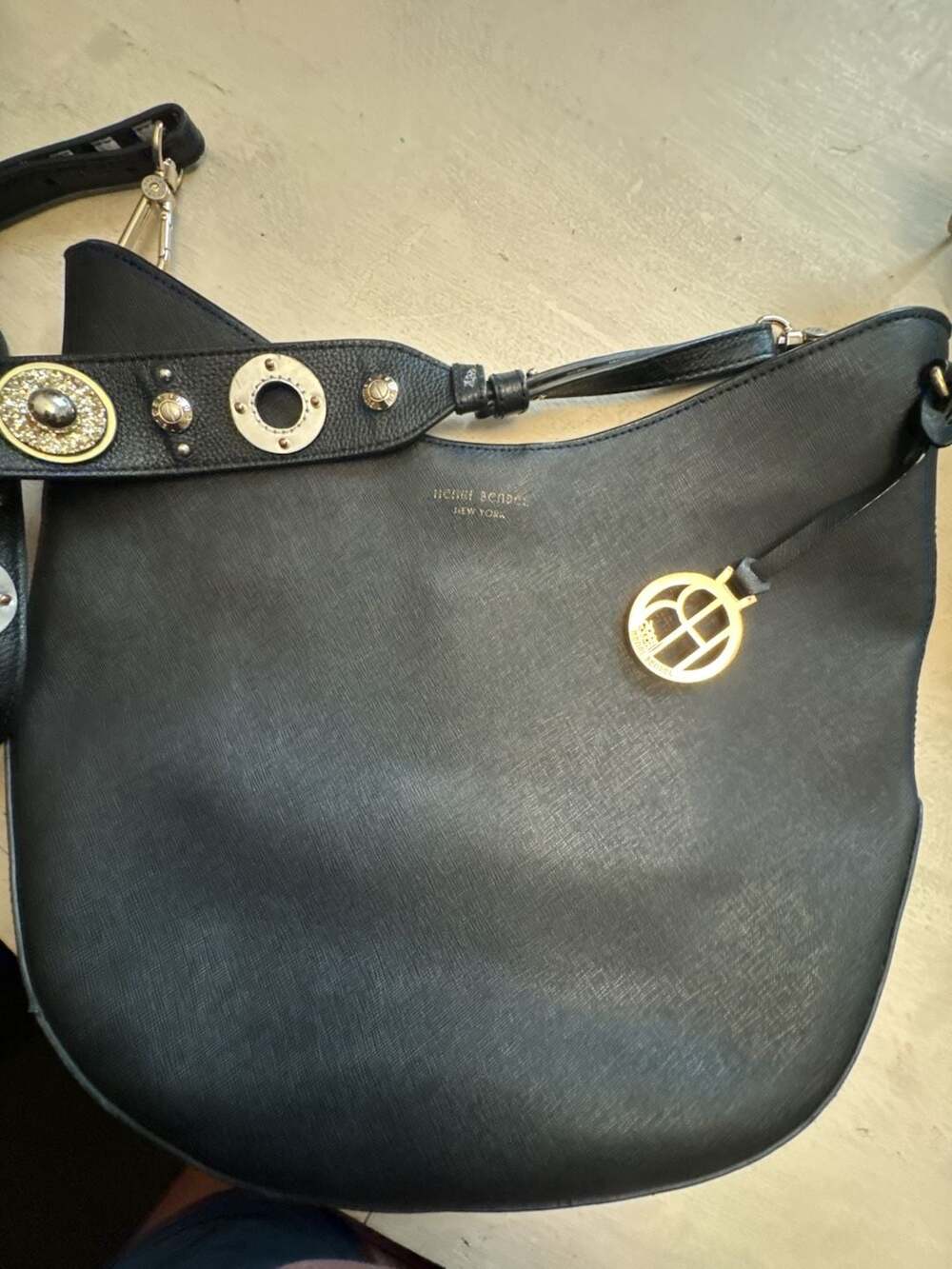 Henri Bendel Black Grommet Hobo Bag with interchangeable straps